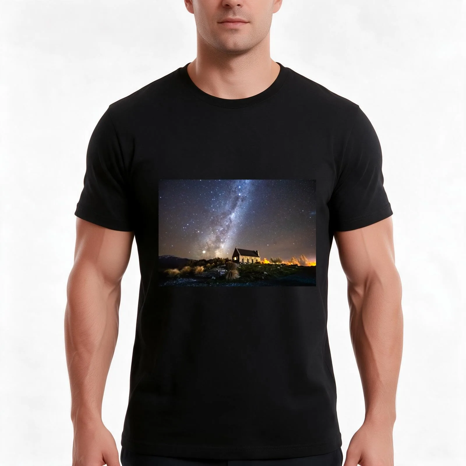 Tekapo Milky Way T-Shirt, Summer Casual Cotton Tee, Oversized Streetwear Tops, Vintage Graphic Print, Loose Fit Short Sleeve