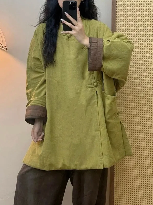 

Новинка 2025, женское однотонное льняное пальто, свободное покрое, хлопковое, Jaet Lazy Sle, повседневная верхняя одежда в стиле ретро, длинный свек
