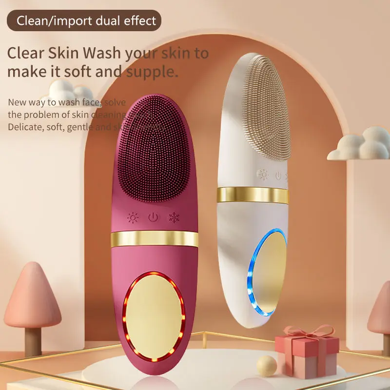 

Skin Care Heat Cold Facial Cleansing Pore Deep Clean Silicone Electric Vibration Brush