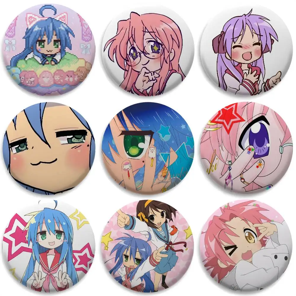 

Anime Lucky Star Konata Izumi Badges Round Exquisite Badge Brooches Creative Pins For Clothes Hat Backpack Gift Accessories
