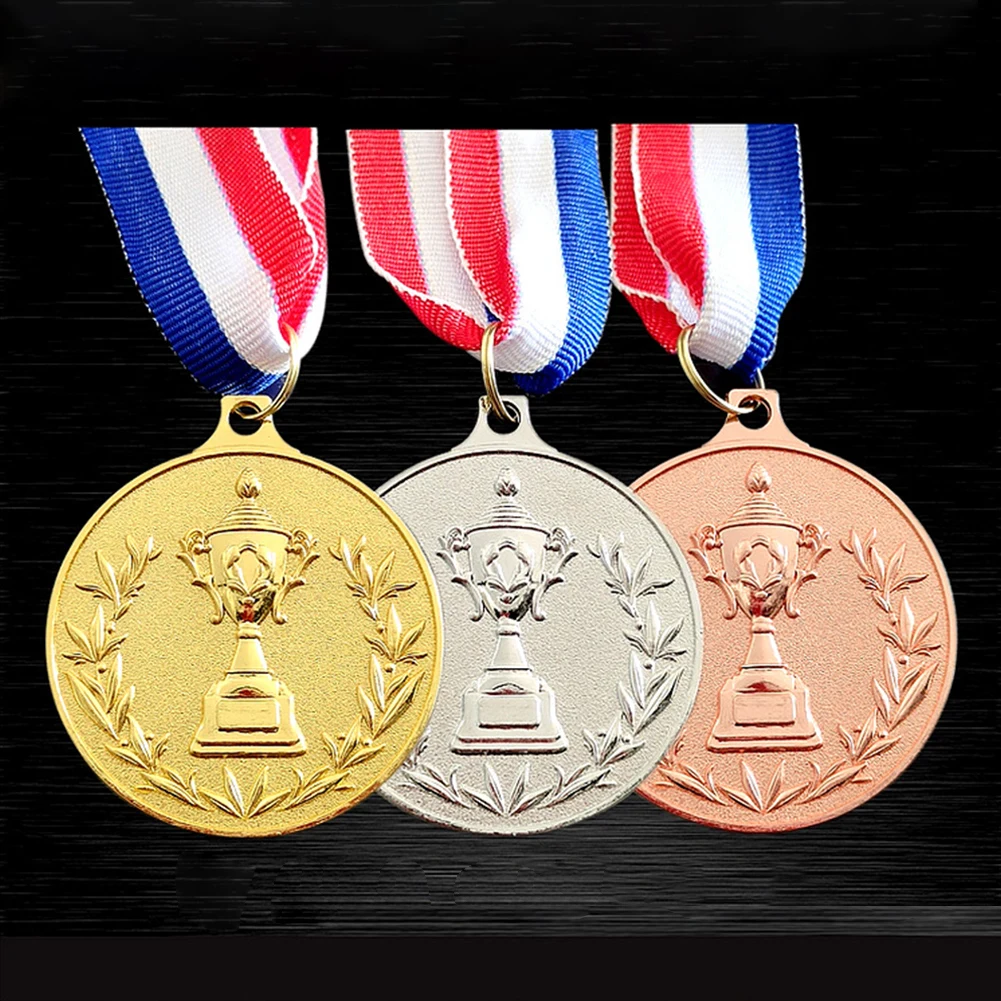 5.2cm Gold/Silver/Bronze Medal Award Medals with Neck Ribbon Sports Rewards Metal Winner Medals for Sports Competition