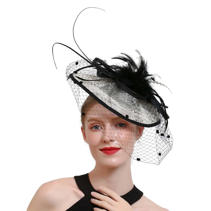 Lady Fascinator Hat Elagant Barrettes Feathered Headdress for Makeup Party Masquerades Flapper Cosplay Dropship