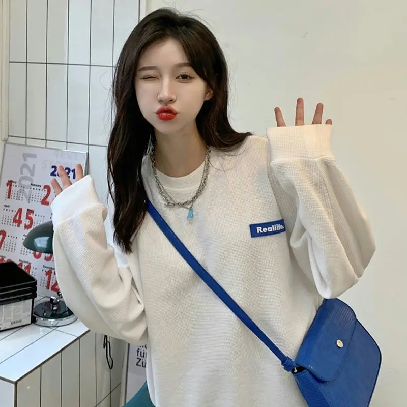 Damessweatshirts Grote maten Tops Japans Retro Gemakkelijkste match Fluweel Buiten Amerikaans Lange mouwen Baggy Student Vrije tijd Roze