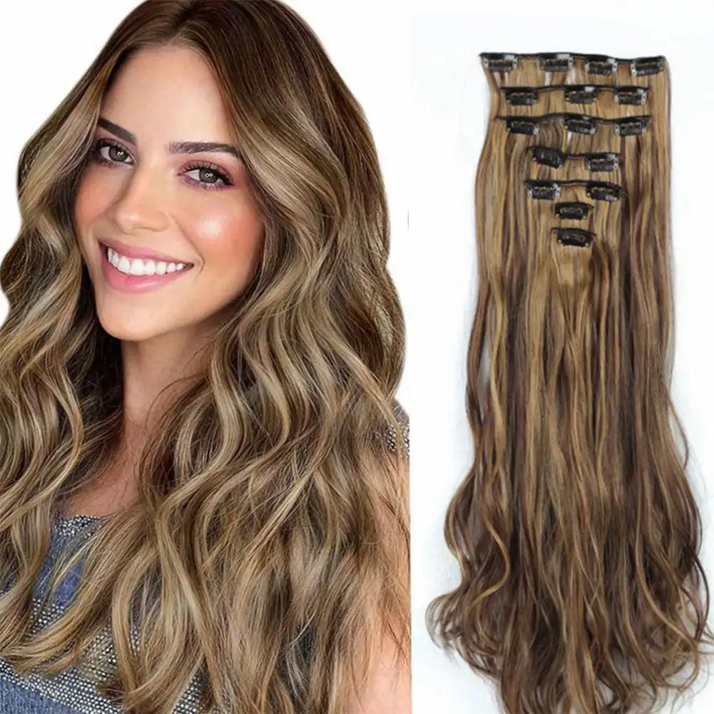 Fibra sintética peruca extensões de cabelo, extensões de cabelo Water Wave Pattern, adequado para diário, 16 clipes, 7pcs por conjunto