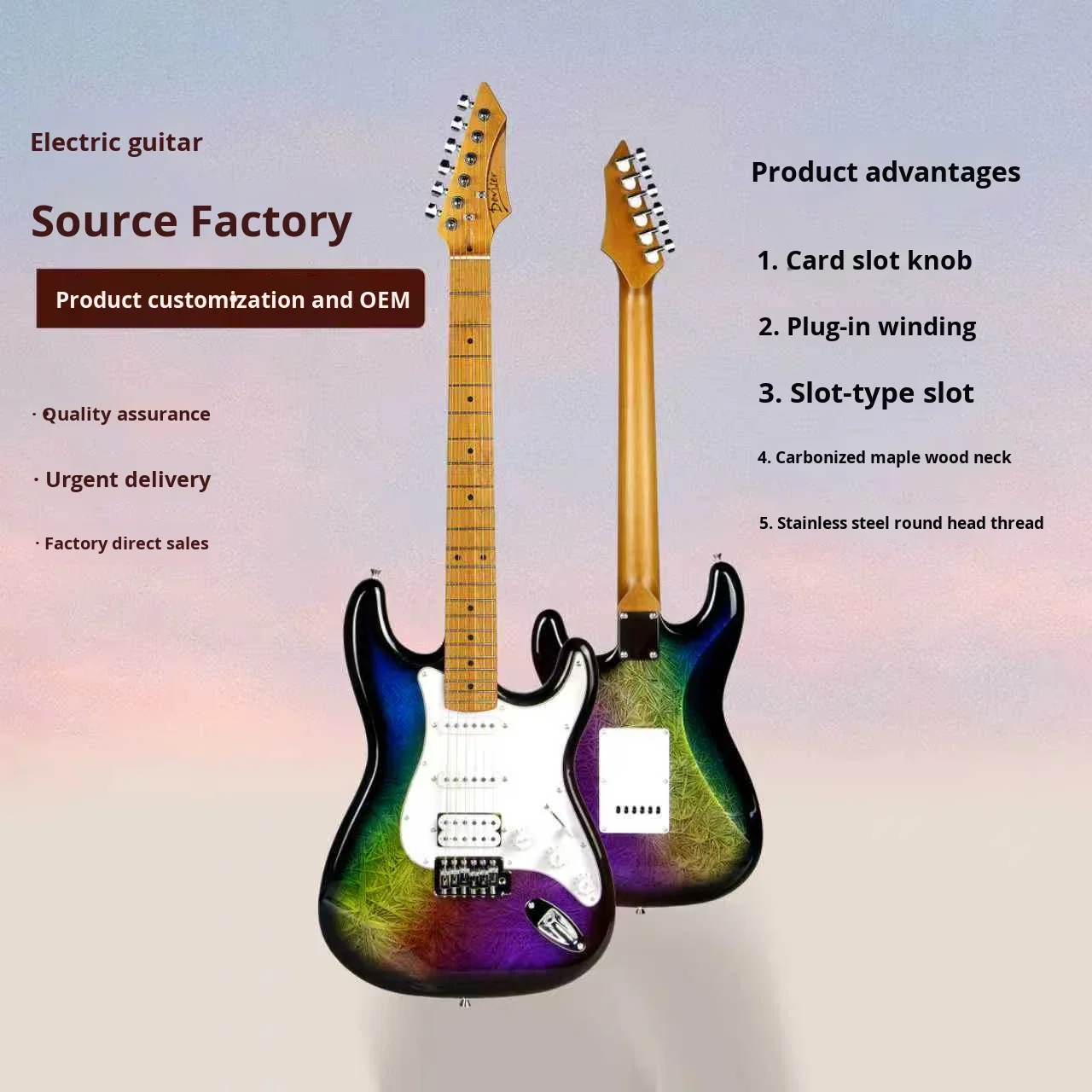 Direct Sale Poplar Electric Guitar22 Frets with Carbonized Maple Fretboard and S-S-H Pickup for Rock Metal Style