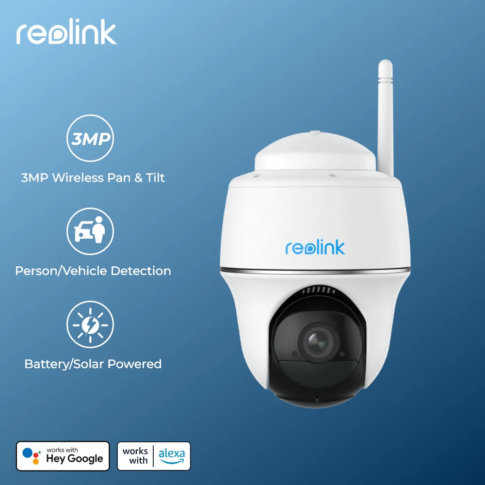 Reolink Argus PT 3MP WiFi Security Camera Outdoor Solar/Battery Powered IP Cam Wireless Pan Tilt Surveillance Cameras