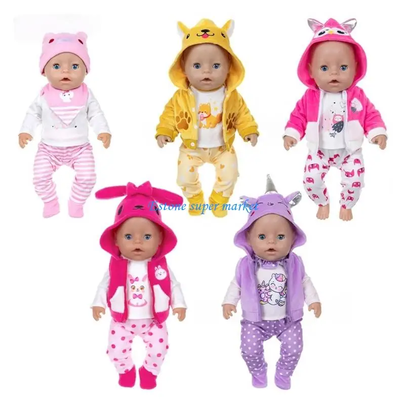 

090B 18Inch Doll Outfit Set With Cartoon Pattern Fashion Doll Costume with Pants Shirt Perfect For Kids Doll Dressingup Game