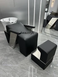 Hair Salon High-End Ceramic Basin Shampoo Chair Barber Shop for Hair Salon Stainless Steel Half Lying Hair Flushing Bed