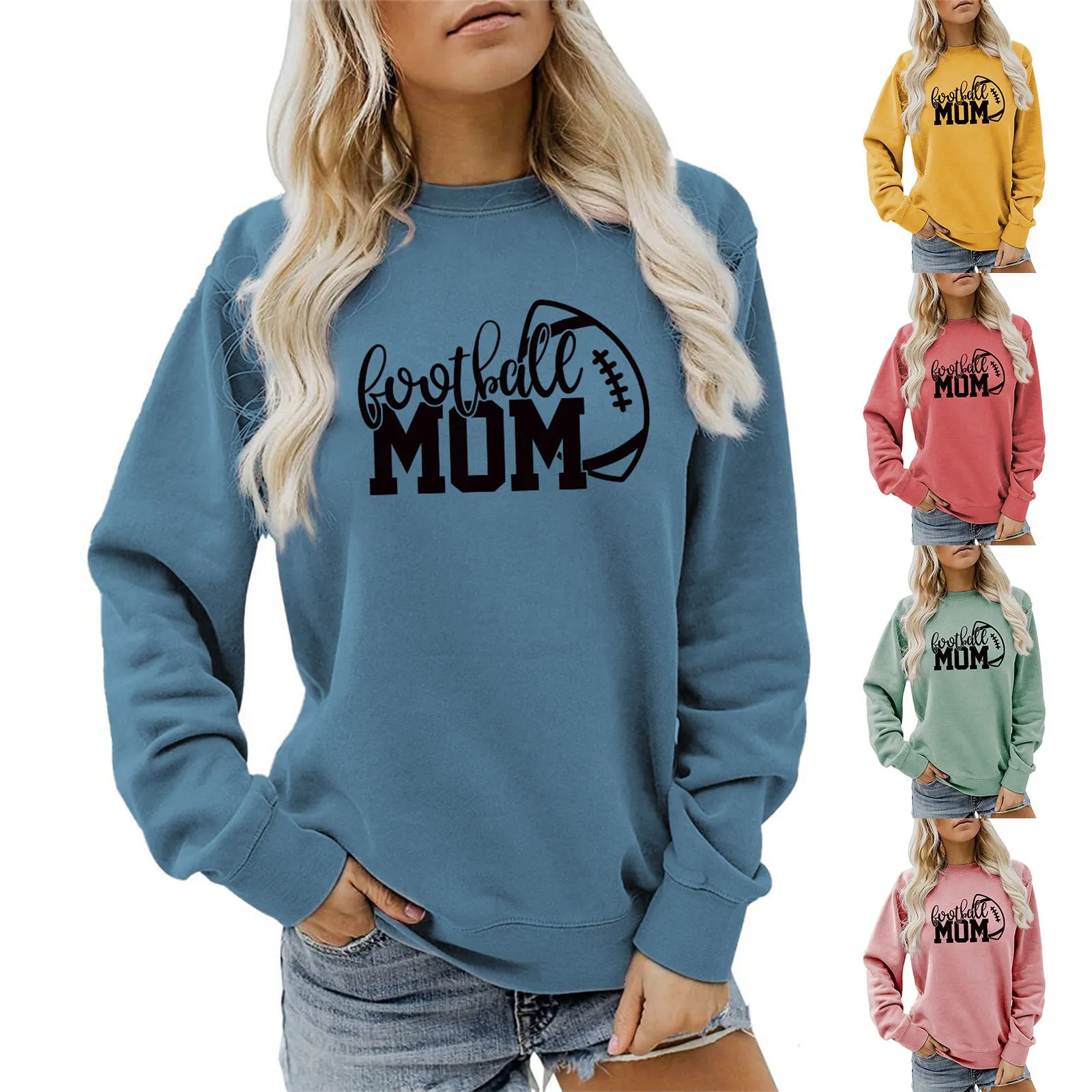 Football Mom Sweatshirt Long Sleeve Pullover Sweater Oversized Mama Sweatshirts For Women Football Game Day Top Mother Gifts