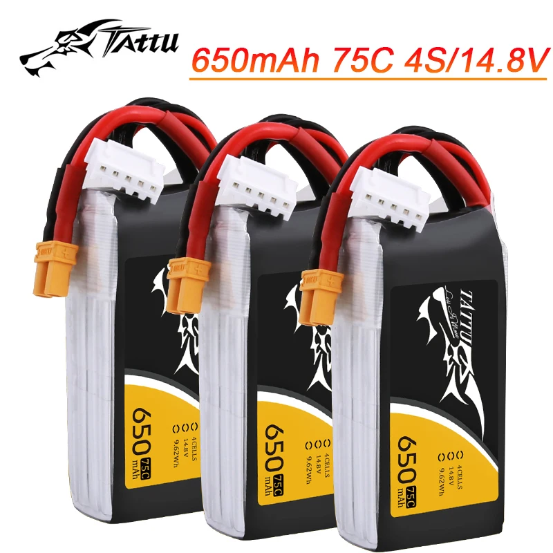 

Upgrade TATTU 650mAh 14.8V 75C Lipo Battery With XT30/XT60 Plug For RC Helicopter Quadcopter FPV Racing Drone Parts 4S Battery