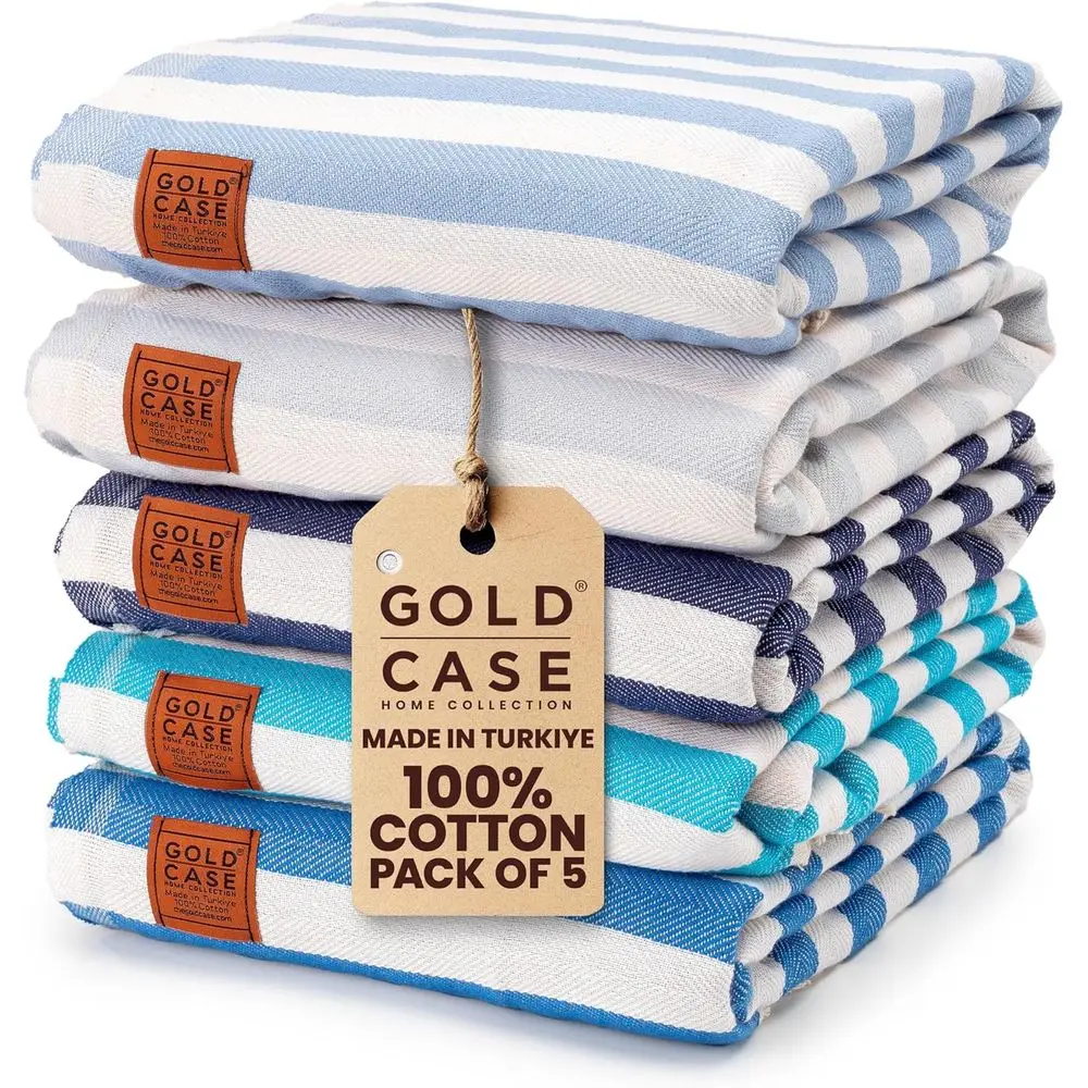 

5-Piece Cotton Beach Towel Set - Oversized 70x38 Quick-Dry Towels in Blue