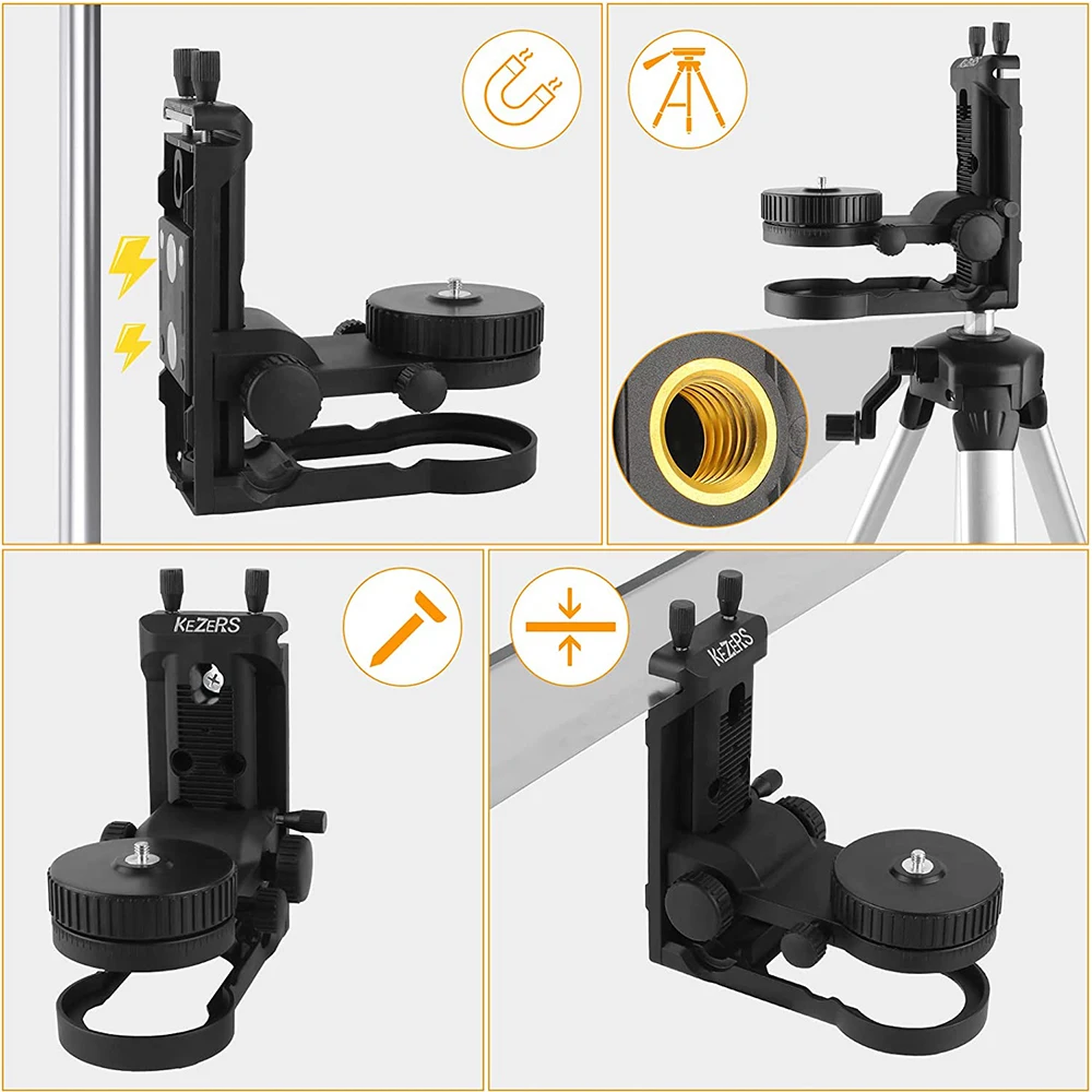 KEZERS 360° Adjustable Magnetic Bracket Laser L-bracket With 1/4 -20 external thread 5/8-11 Thread Adapter Trim Bracket