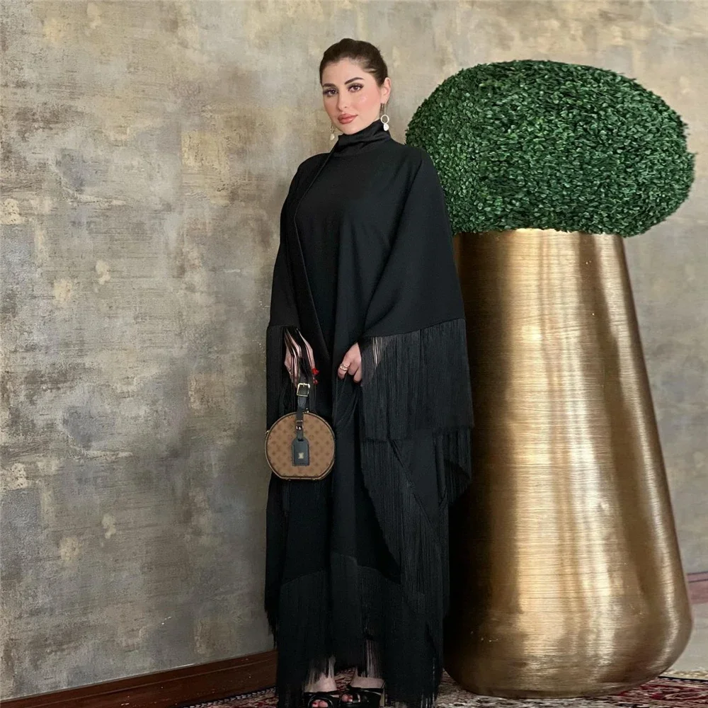 

Fashion Tassel Abayas Women Batwing Sleeve Maxi Dress Kaftan Dubai Party Gown Islam Jalabiya Eid Caftan Morocco Kebaya Djellaba