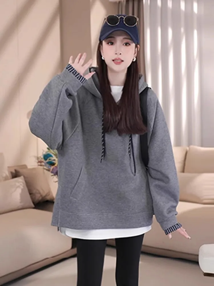 

Женская толстовка-худи средней длины с длинным рукавом, свободного кроя, для повседневной носки, весна-осень, модный тренд, на молнии