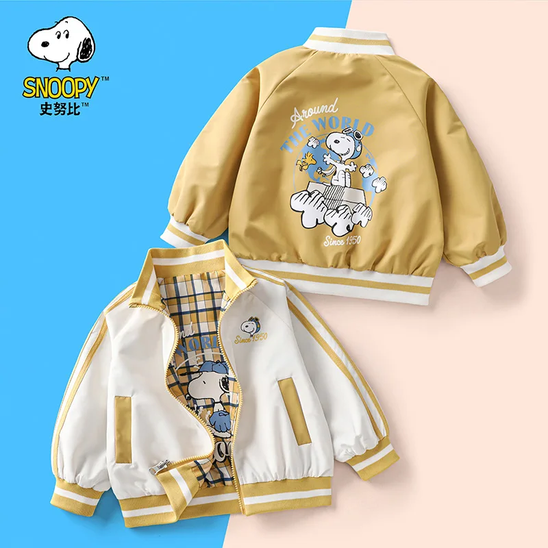 Anime Snoopy Children Jacket Spring New Collection Fashion Leisure Wearing Double-Sided Stand Collar Boys and Girls Jacket Coat