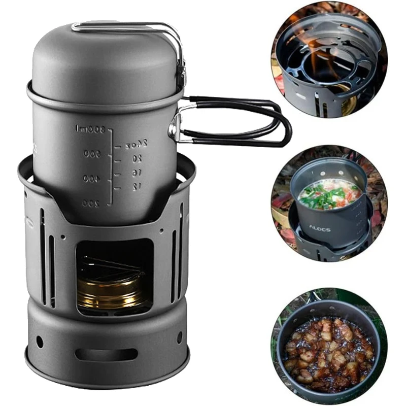 Outdoor Alcohol Stove Camping Stove Stainless Steel Aluminum Alloy Cookware Cookout Picnic Cooking Hiking BBQ Traveling Tools