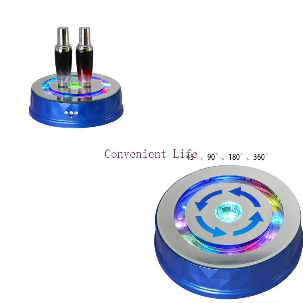 

L1EE Electric Turntable Display Stand Colorful Light 360° Rotating Table Watch Bracelet Jewelry Holder for Photo Props