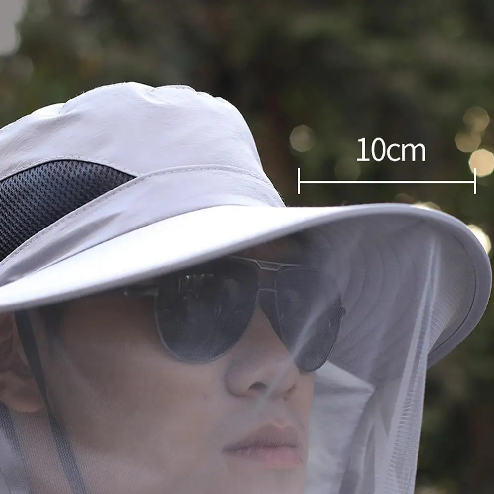 UV-Schutzhut mit Gesichtsmaske, atmungsaktiver Insektenschutz, breite Krempe, Angelhut, Outdoor-Sport, Natur, Wandern, Camping, Netzhut – Detail 26
