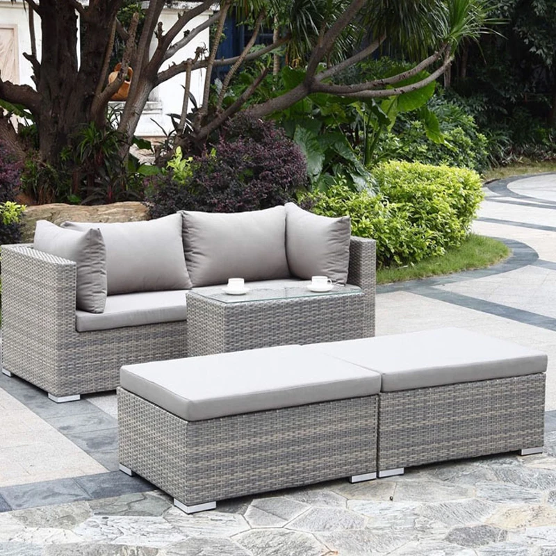 Outdoor sofa, rattan woven bed, leisure balcony, table and chair, sofa, five small family rattan sofa and chair