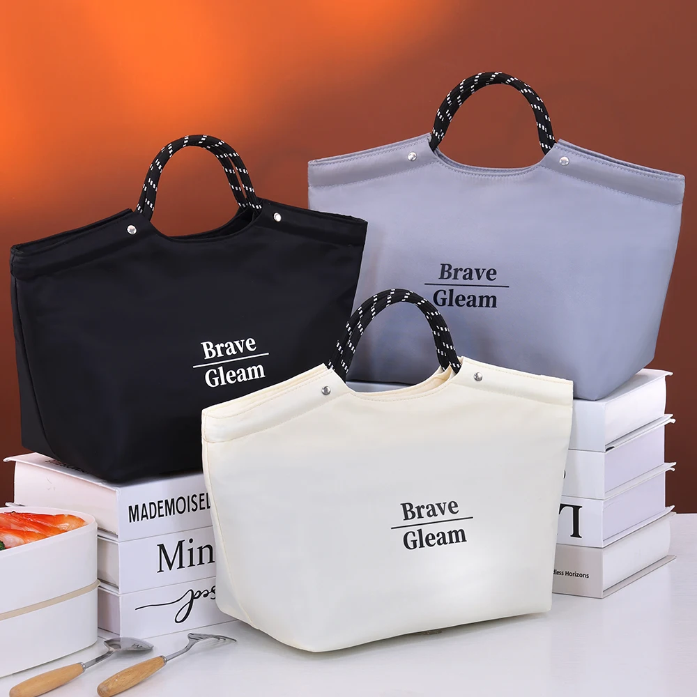 Large Capacity Women's Bento Box Bag Portable Insulated Thermal Handbag for Commuting Schooling Office Worker Food Storage Bag