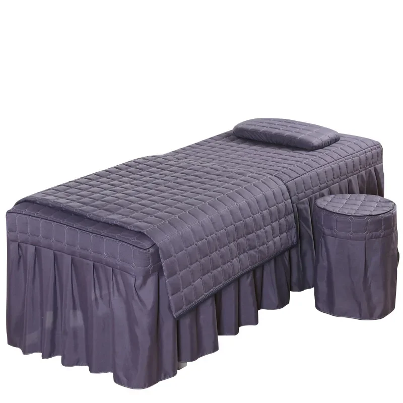 4pcs Plaid Beauty Salon Bedding Sets Massage Spa Relax Bed Sheets Bedskirt Stoolcover Pillowcase Duvet Summer Quilt Cover Sets