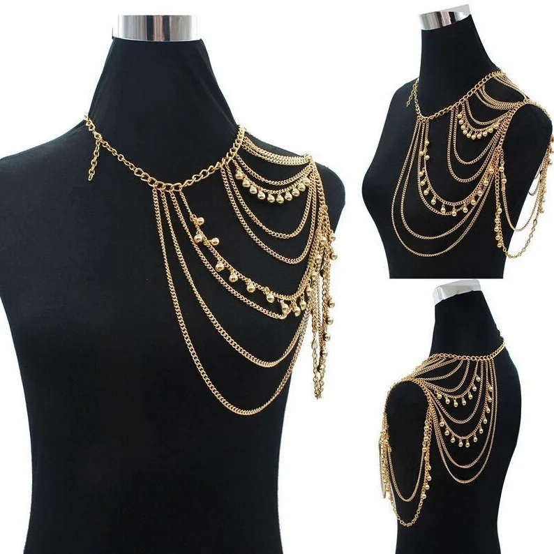 

European and American metal shoulder chain, bell body chain, European and American best-selling jewelry, factory direct supply