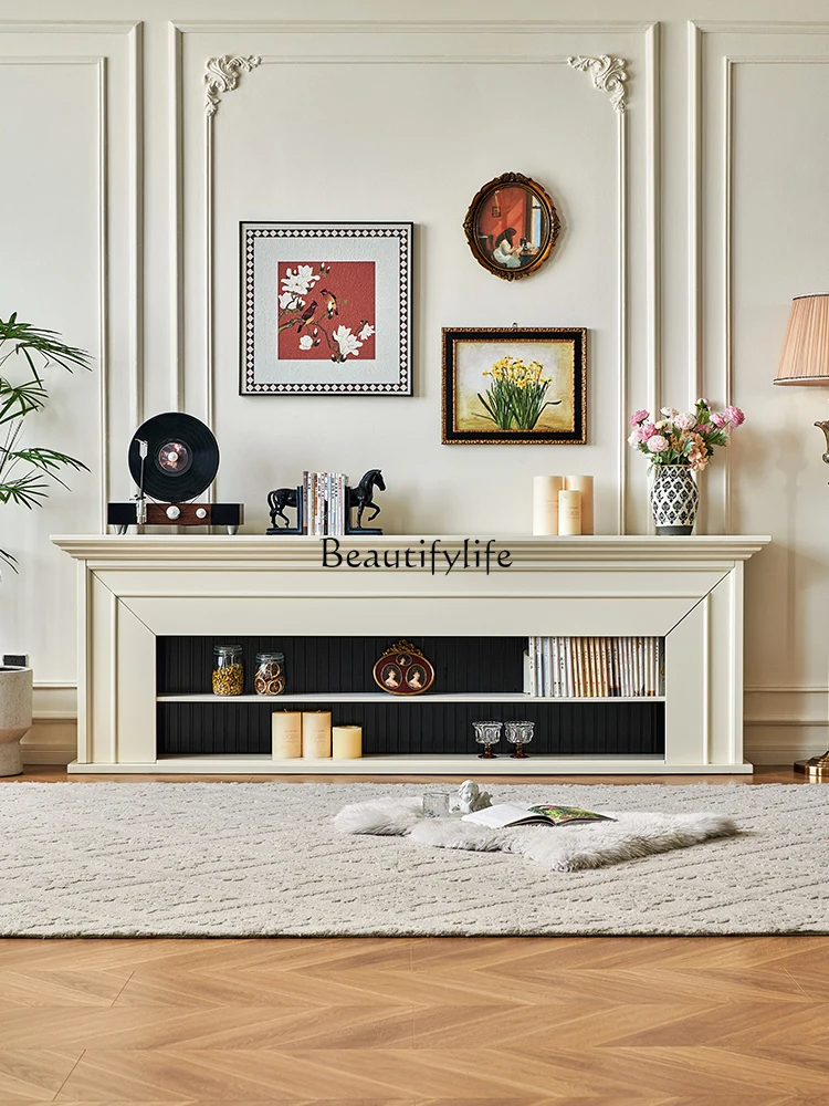 

01French Cream Style White Fireplace Home Interior Wall Storage Locker