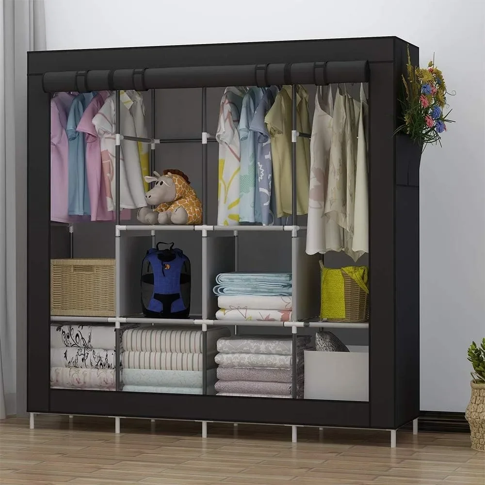 Portable Closet Large Wardrobe Closet Clothes Organizer with 6 Storage Shelves, 4 Hanging Sections 4 Side Pockets