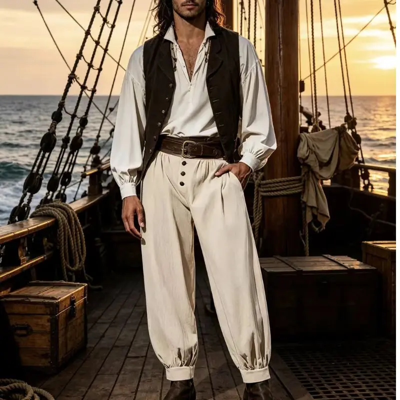 Pantalones Harem Vintage de Estilo Vikingo y Pirata para Hombre, Pantalones Holgados con Puños en los Tobillos y Bolsillos, Disfraz de Cosplay para Halloween y LARP