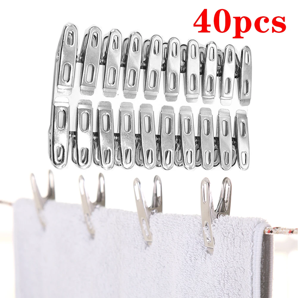 

40pcs Stainless Steel Clips Clothes Photo Paper Peg Pin Clothespin Craft Clips Home Decoration Metal Clip Set Household Storage