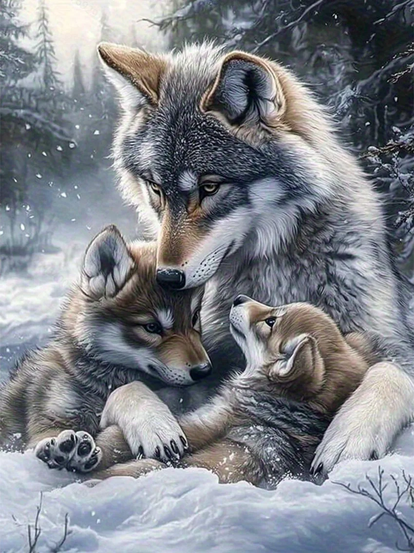Wolf Family Diamond Painting Set, DIY Adult Full Diamond Home Decoration Painting Set, Adult, Frameless Crafts