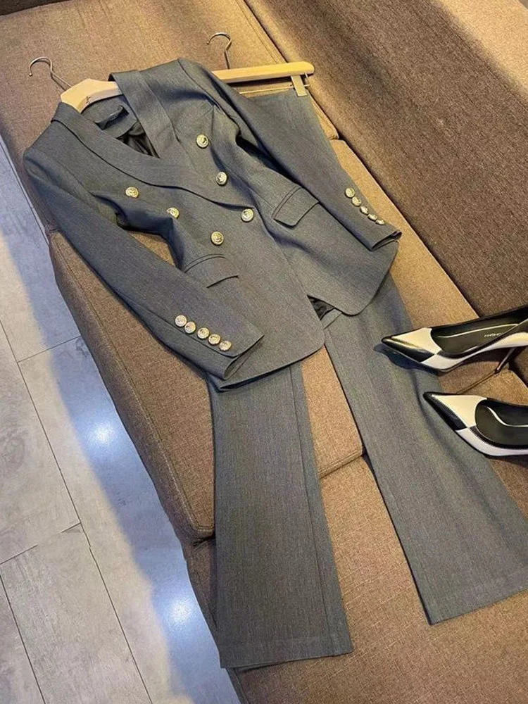 

Women 2023 Prom Pants Suits Office Ladies Elegant Notched Blazer Tops And Trousers Two Pieces Set New IN Matching Traf Clothing