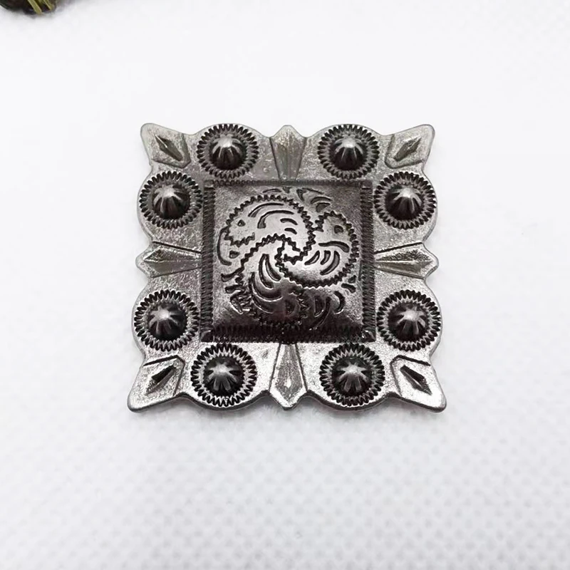 5PCS 31MM Western Cowboy Berry Saddle Bridle Leathercraft Square Rivet Silver Belt Concho Decor DIY Sewing Accessory
