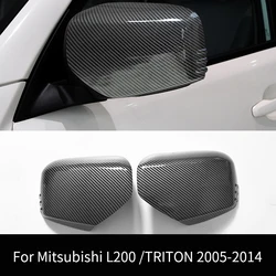 For Mitsubishi L200 triton Strada Hunter Strakar 2005-2014 black carbon fiber rearview mirror cover replacement buckle 2008 2010