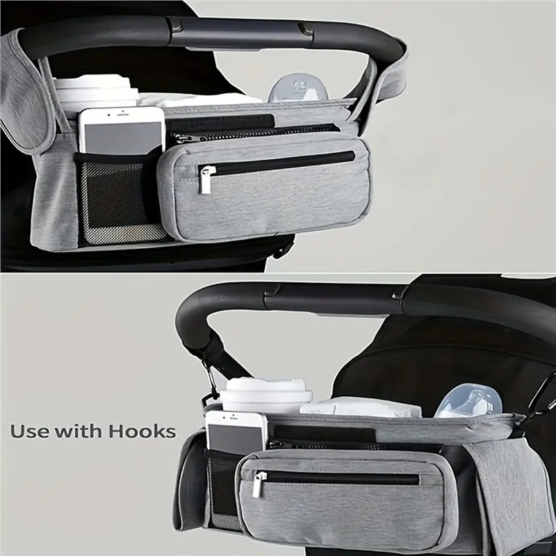 ~A61Z Multi-Compartment Large Stroller Organizer Bag Travel Storage With Durable Oxford Cloth, Mesh Pocket Phone Holder Slots