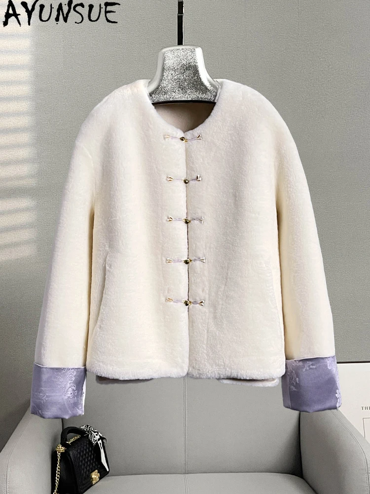 AYUNSUE 100% Naturalna Kurtka z Futra Jagnięcego Damska 2025 Zima Krótka Kurtka Futrzana Damska Odzież Elegancka Nowość w Odzieży Wierzchniej Ropa Para Mujer
