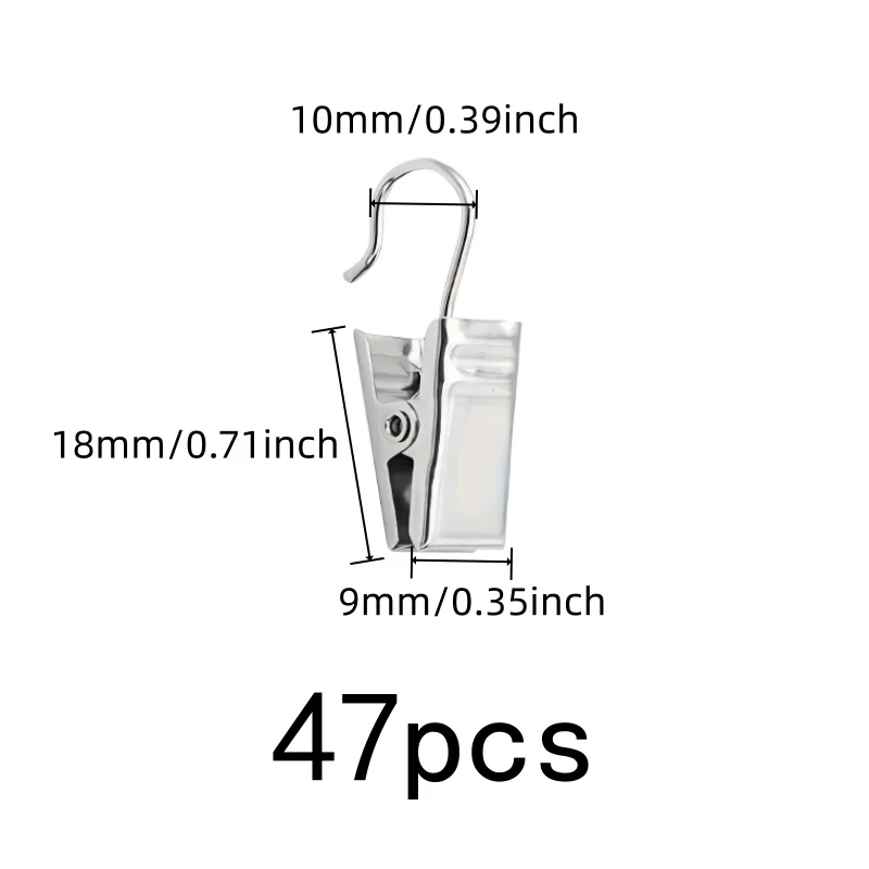 47 pcs Window Treatment Hooks Easy Slide On Rod, designed for Photo Hanging Display, Silver Open-End Design