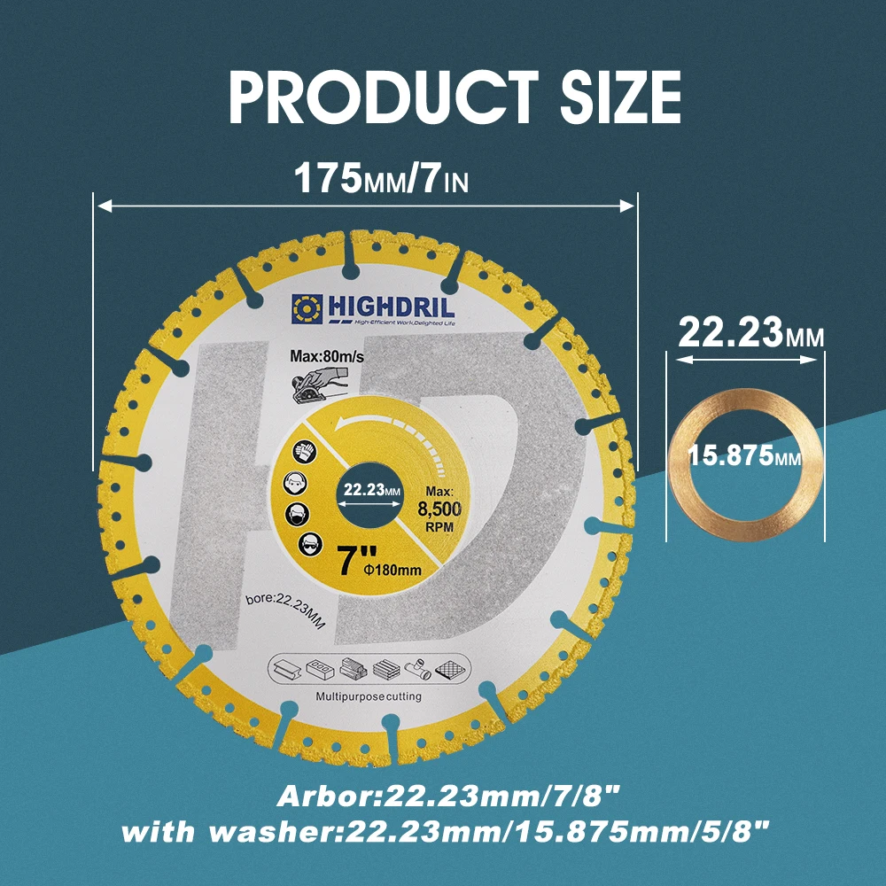 

HIGHDRIL 1pc Diamond Vacuum Brazing Universal Saw Blade For Granite Marble Aluminum Plating Sand Saw Web Dia180mm/7inch