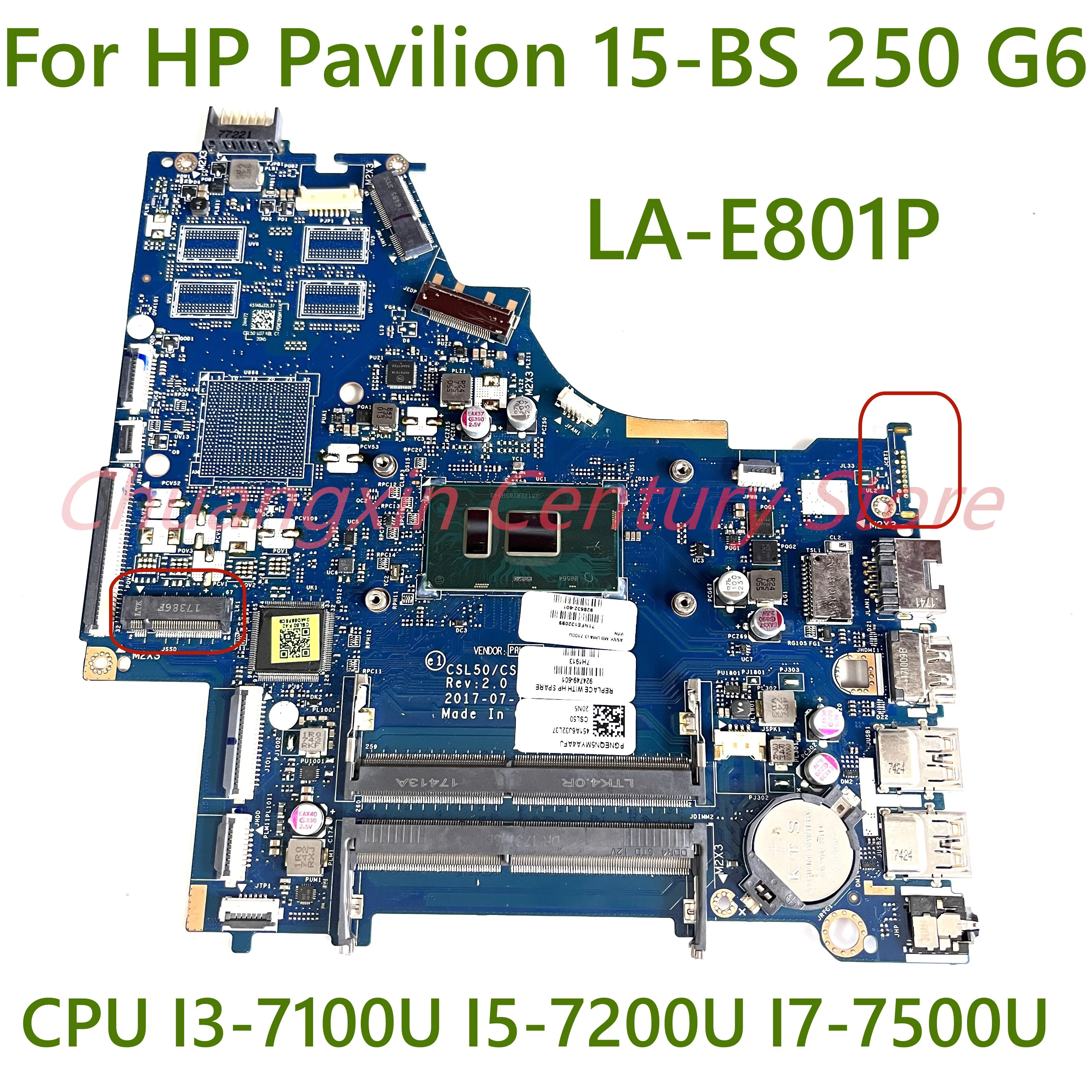 

For HP Pavilion 15-BS 250 G6 Laptop motherboard LA-E801P with CPU I3-7100U I5-7200U I7-7500U 100% Tested Fully Work