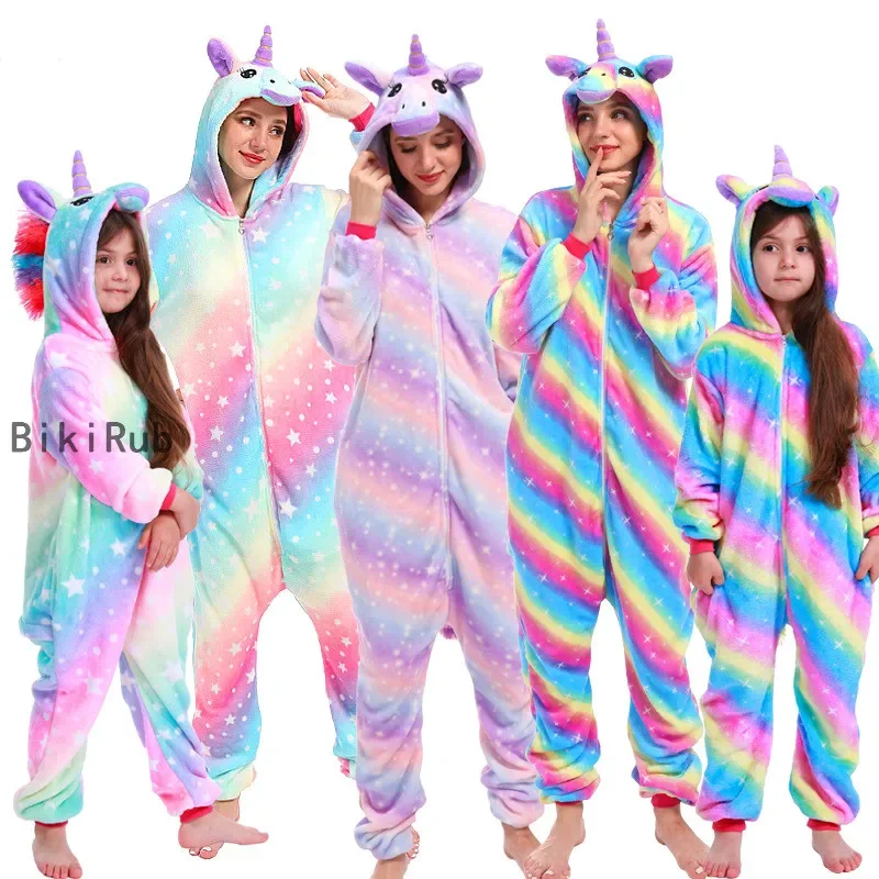 Unisex Kigurumi unicorn cartoon flannel pajamas women men hooded sleepwear onesies jumpsuits Halloween animal cosplay costumes