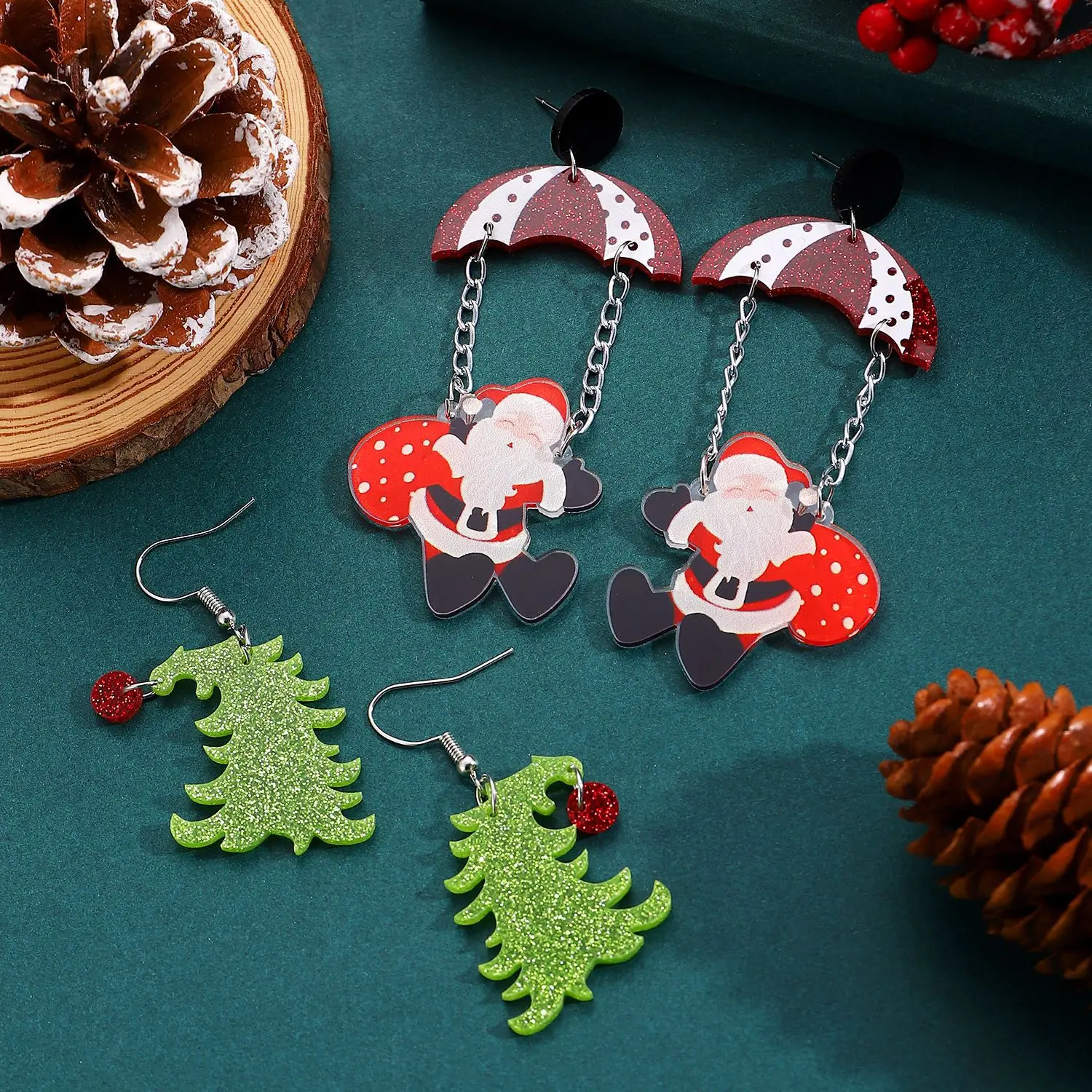 クリスマスツリーペンダントイヤリング クリスマスフェスティバルギフト サンタクロースソックス ジンジャーキャンディーマン サボテンダングルイヤーフープジュエリー