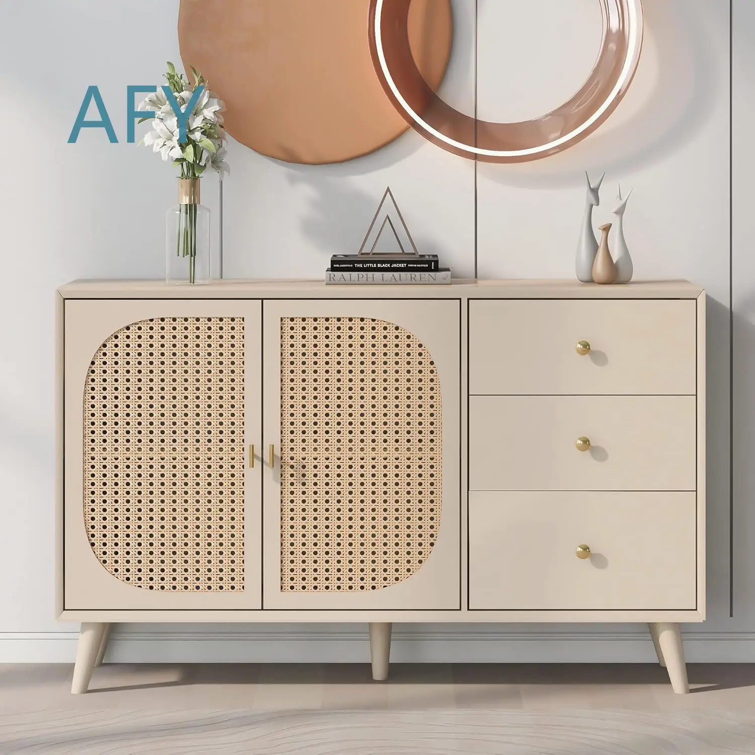 Bohemian Rattan Door Cabinet for Bedroom Storage Multi Functional Retro Color Three Tier for Home Decor Furniture for Living