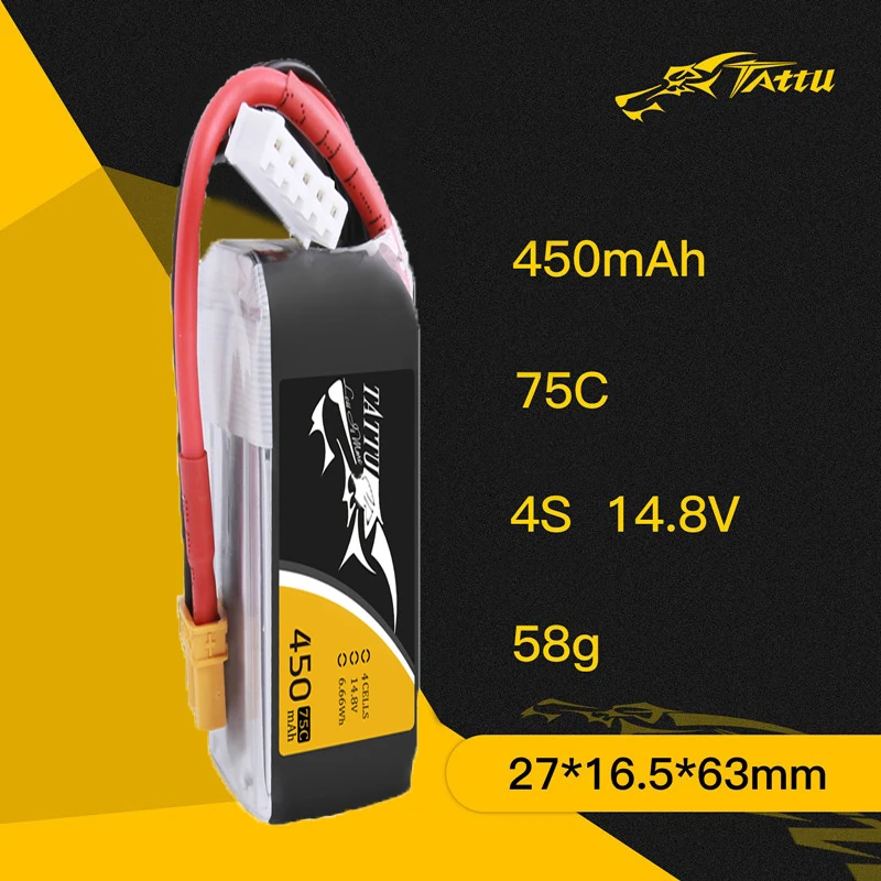 TATTU 3.7V/3.8V/7.4V/11.1V/14.8V Lipo Battery 450/500/550mAh 75C/95C For RC FPV Airplane Quadcopter Helicopter Drone Parts