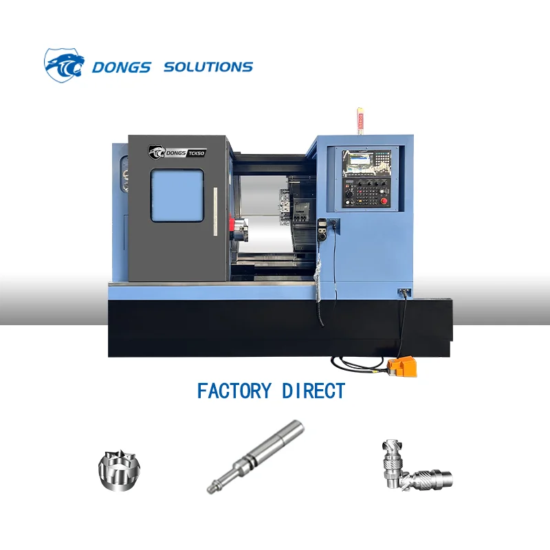 High Precision Horizontal Metal Slant Bed CNC Lathe Machine with Turret 3 Axis Control 8-inch Spindle Turning Center TCK50