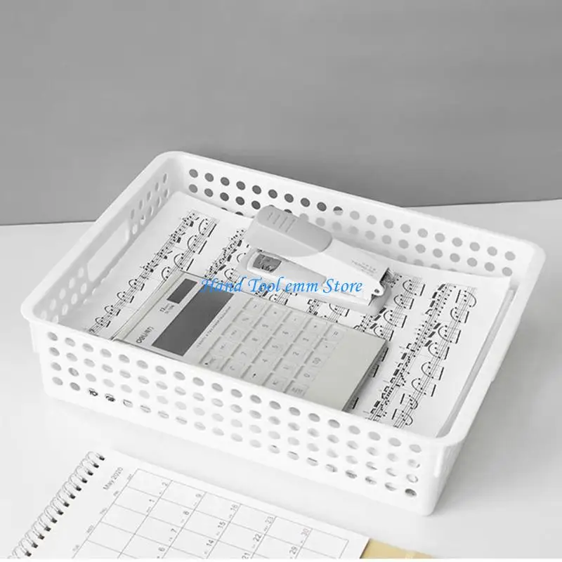H37F Plastic Storage Basket File Tray Tabletop Document Magazine with Handles for Home Office Pantry Bedroom