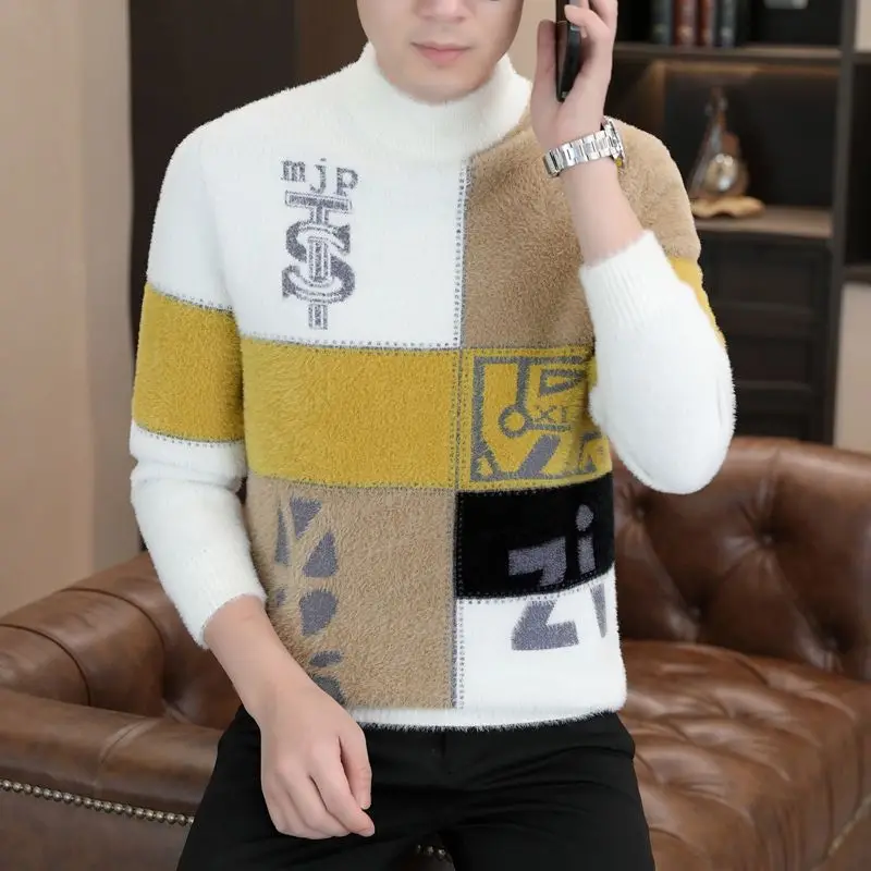 

Новый мужской вязаный пуловер свободного кроя 2024 года, повседневный, с цветными вставками, зимний, из смесового полиэстера и нейлона, удобный, мягкий...