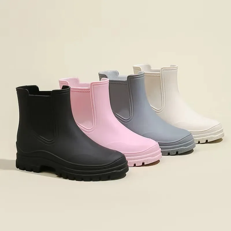 

2023Fashion Chelsea Short Barrel Rain Shoes Women's Versatile Rain Boots Anti slip Water Boots Garden Galoshes Waterproof Rubber