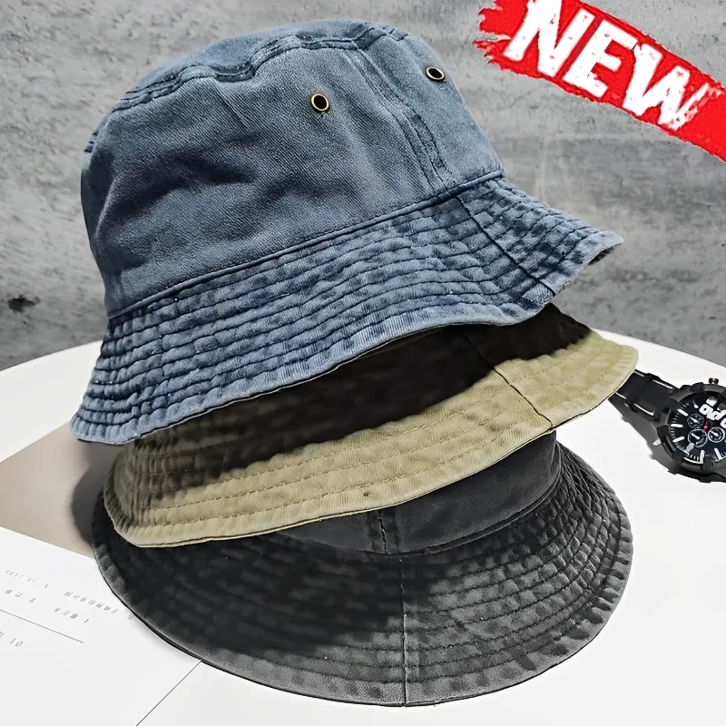 Unisex Cowboy Solid Color Bucket Hats Unique Foldable Washed Bob Caps Fisherman Hat For Women Men Panama Vintage Bucket Gorros