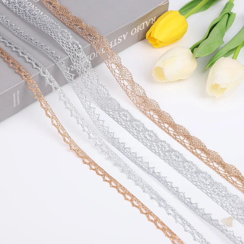 5/10Yard Oro Argento Pizzo Net Trim Nastro Curva Tessuto di pizzo Cucito Centipede Intrecciato Pizzo Da Sposa FAI DA TE Vestiti Accessori Artigianali