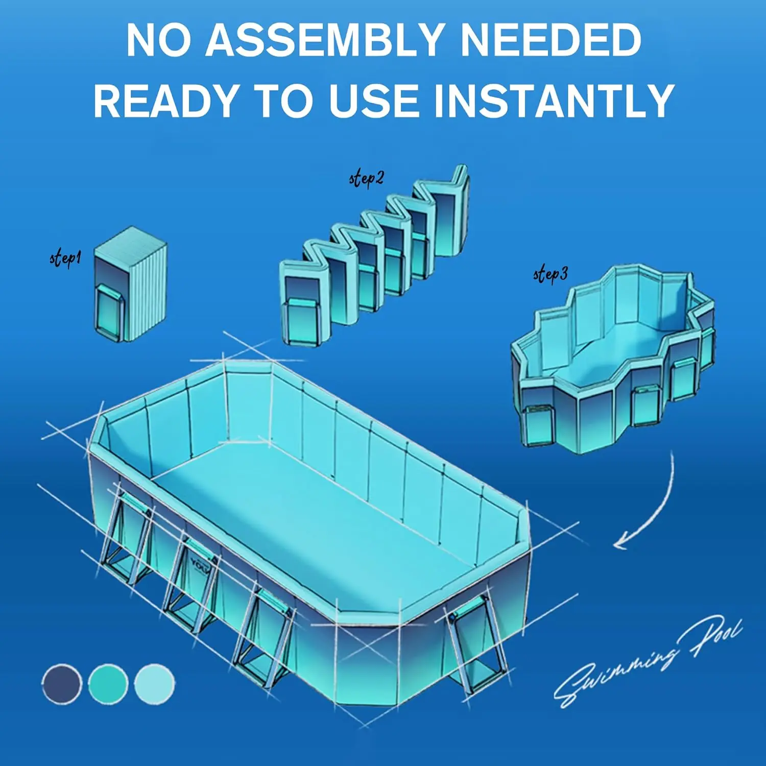 Składany basen, niepompujany basen dla dzieci, dorosłych i zwierząt, duży przenośny basen dla dzieci z solidnym metalowym wspornikiem